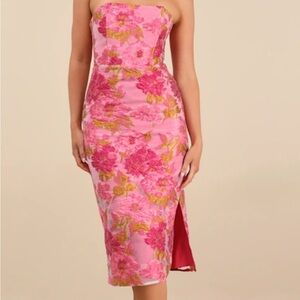 Lulu's Pink and Yellow Strapless Dress